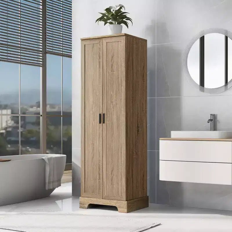 Okak Modern Storage Cabinet with 2 Doors and Adjustable Shelf, 71 Inch Tall Cabinet Minimalist Bathroom Organizer