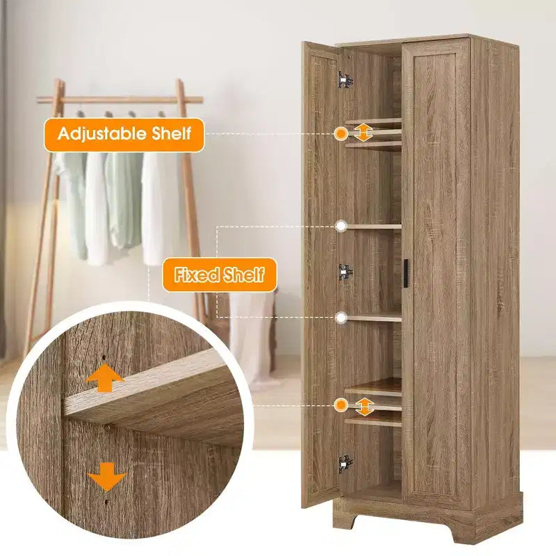 Okak Modern Storage Cabinet with 2 Doors and Adjustable Shelf, 71 Inch Tall Cabinet Minimalist Bathroom Organizer