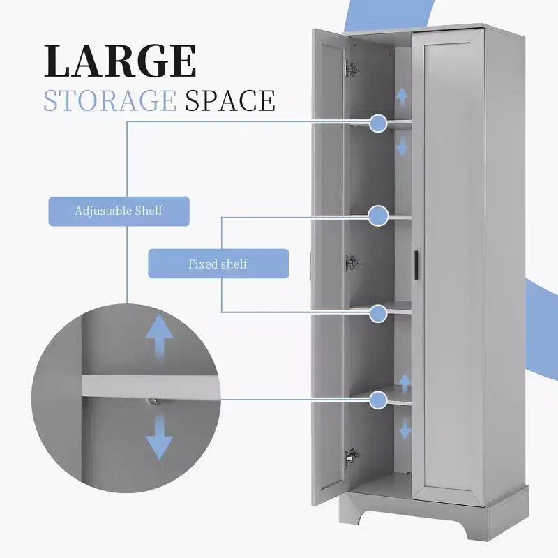 Okak Modern Storage Cabinet with 2 Doors and Adjustable Shelf, 71 Inch Tall Cabinet Minimalist Bathroom Organizer