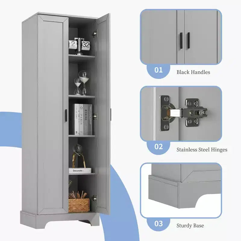 Okak Modern Storage Cabinet with 2 Doors and Adjustable Shelf, 71 Inch Tall Cabinet Minimalist Bathroom Organizer
