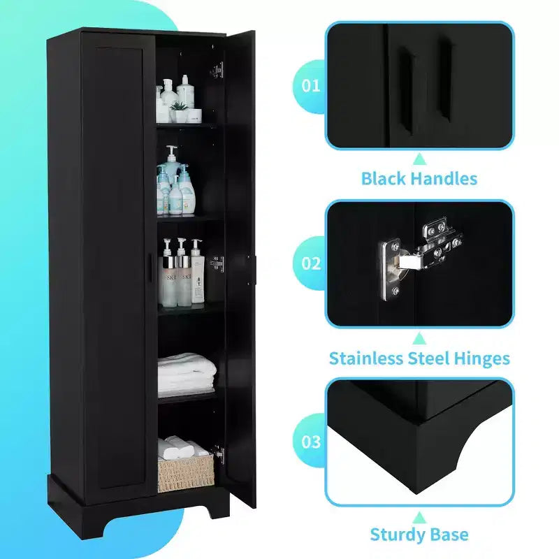 Okak Modern Storage Cabinet with 2 Doors and Adjustable Shelf, 71 Inch Tall Cabinet Minimalist Bathroom Organizer