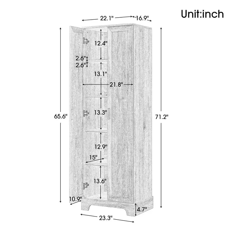 Okak Modern Storage Cabinet with 2 Doors and Adjustable Shelf, 71 Inch Tall Cabinet Minimalist Bathroom Organizer