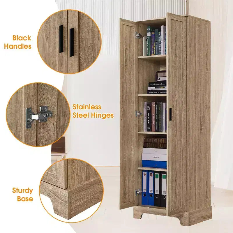 Okak Modern Storage Cabinet with 2 Doors and Adjustable Shelf, 71 Inch Tall Cabinet Minimalist Bathroom Organizer