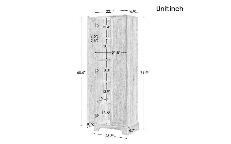 Okak Modern Storage Cabinet with 2 Doors and Adjustable Shelf, 71 Inch Tall Cabinet Minimalist Bathroom Organizer