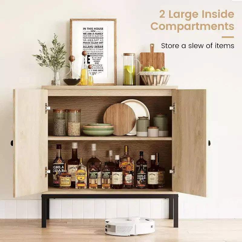 Acekool 32.6 Rattan Buffet Storage Cabinet, Natural Wood, Sideboard with Adjustable Shelf, Boho Accent Cabinet for Living Room, Dining Room