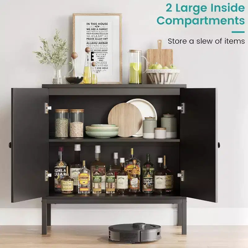 Acekool 32.6 Rattan Buffet Storage Cabinet, Natural Wood, Sideboard with Adjustable Shelf, Boho Accent Cabinet for Living Room, Dining Room