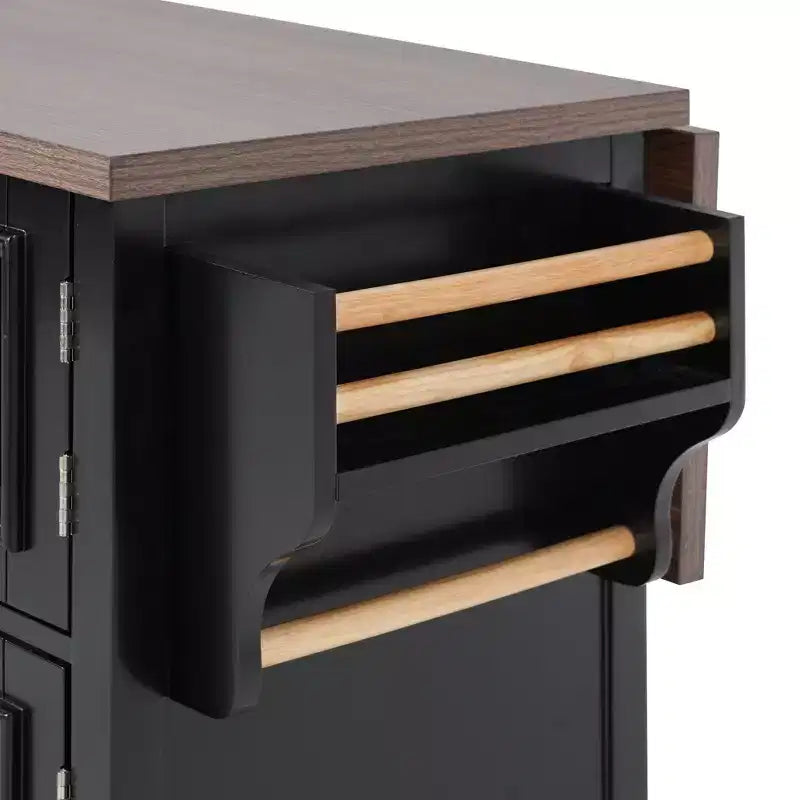 Kitchen Island with Drop Leaf and Wheels, Kitchen Storage Cart with Door Shelves, Farmhouse Rolling Kitchen Island with Power Outlet and Glass Door