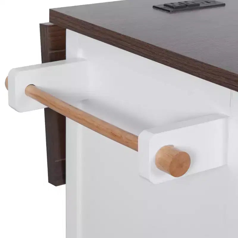 Kitchen Island with Drop Leaf and Wheels, Kitchen Storage Cart with Door Shelves, Farmhouse Rolling Kitchen Island with Power Outlet and Glass Door