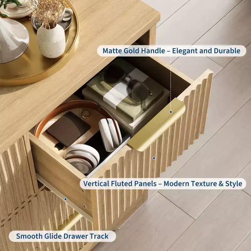 Fluted Dresser for Bedroom, Modern Chest of Drawers with 7 Drawers, Wooden Dresser TV Stand, Wood Closet Clothes Storage Organizer for Hallway