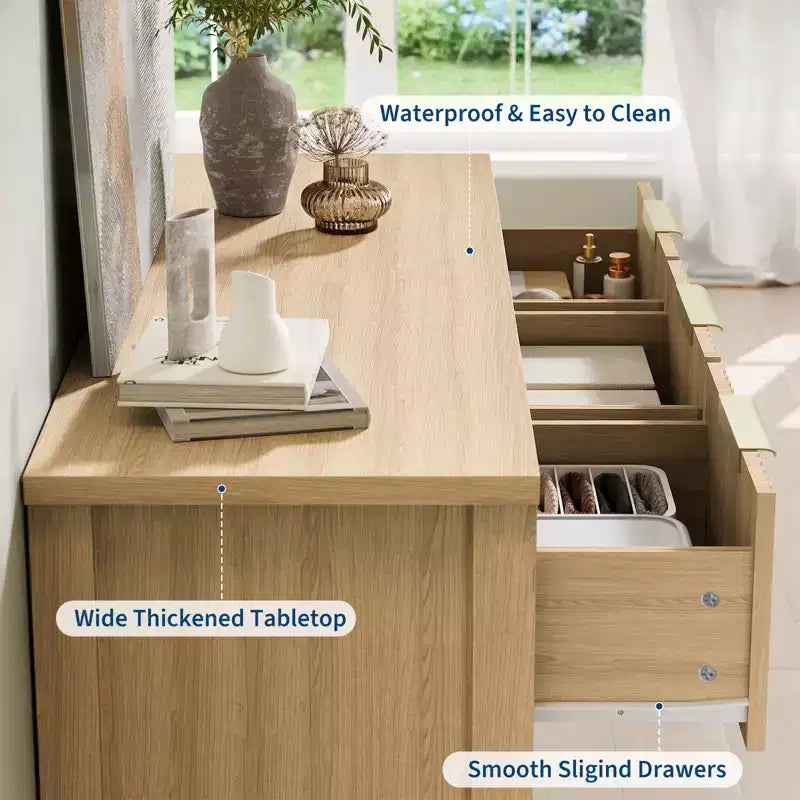 Fluted Dresser for Bedroom, Modern Chest of Drawers with 7 Drawers, Wooden Dresser TV Stand, Wood Closet Clothes Storage Organizer for Hallway