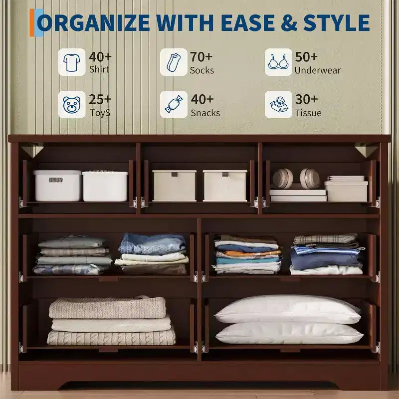 Fluted Dresser for Bedroom, Modern Chest of Drawers with 7 Drawers, Wooden Dresser TV Stand, Wood Closet Clothes Storage Organizer for Hallway