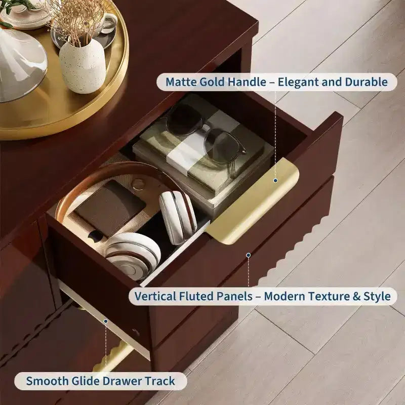 Fluted Dresser for Bedroom, Modern Chest of Drawers with 7 Drawers, Wooden Dresser TV Stand, Wood Closet Clothes Storage Organizer for Hallway