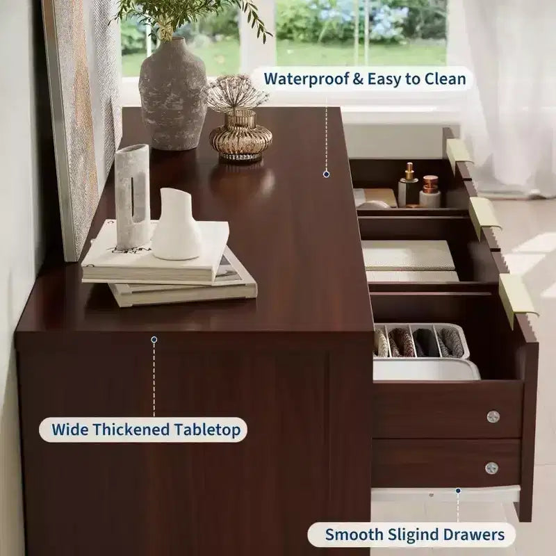 Fluted Dresser for Bedroom, Modern Chest of Drawers with 7 Drawers, Wooden Dresser TV Stand, Wood Closet Clothes Storage Organizer for Hallway