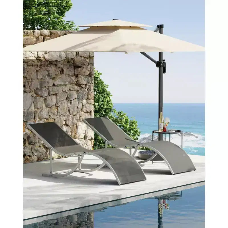 Sunbathing Lounge Chairs, Quick-Dry Fabric, Aluminum Frame, All-Weather Chaise Lounge, for Pool, Beach, Garden