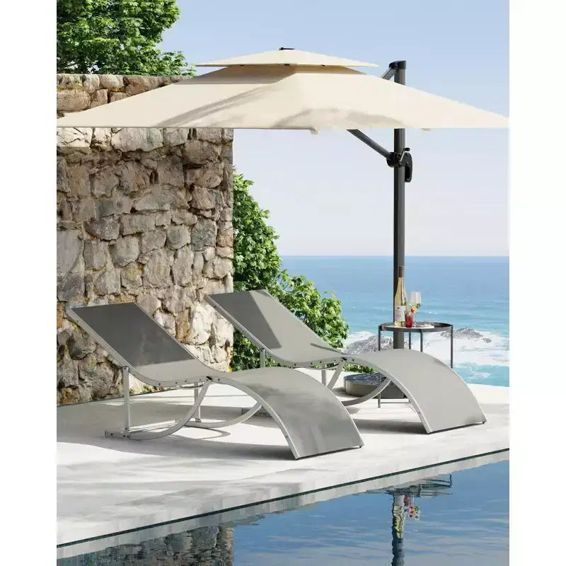 Sunbathing Lounge Chairs, Quick-Dry Fabric, Aluminum Frame, All-Weather Chaise Lounge, for Pool, Beach, Garden