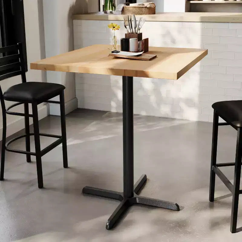 Flash Furniture Bennett Square Solid Wood Commercial Indoor Tabletop with 30 x 30 Bar Height Rust-Resistant Cast Iron X-Base