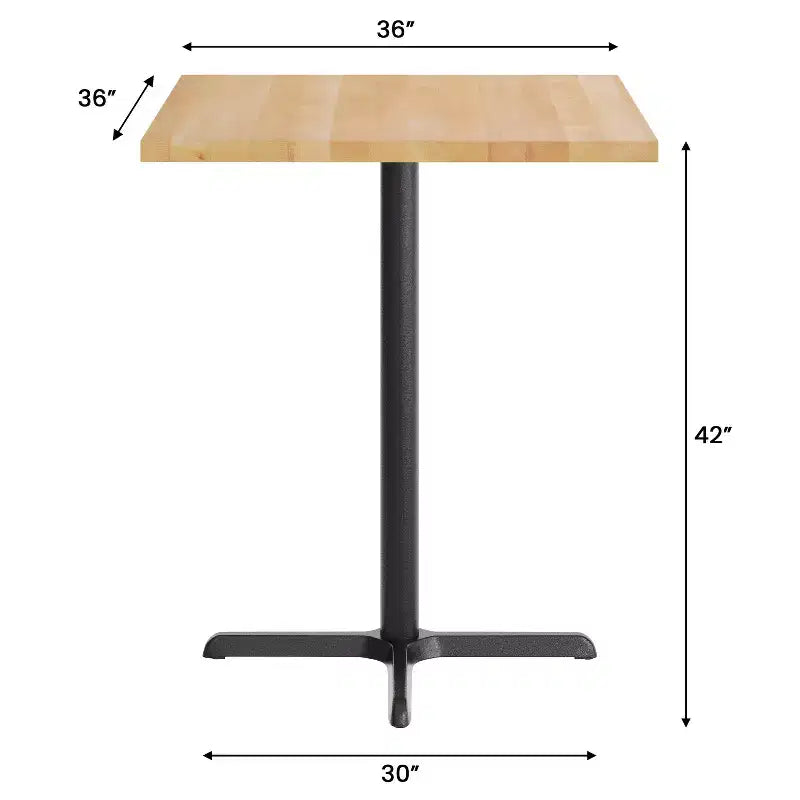 Flash Furniture Bennett Square Solid Wood Commercial Indoor Tabletop with 30 x 30 Bar Height Rust-Resistant Cast Iron X-Base