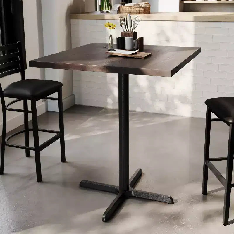 Flash Furniture Bennett Square Solid Wood Commercial Indoor Tabletop with 30 x 30 Bar Height Rust-Resistant Cast Iron X-Base