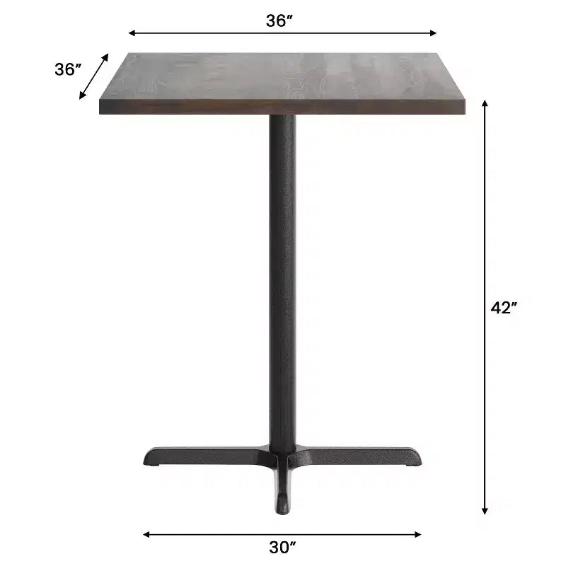 Flash Furniture Bennett Square Solid Wood Commercial Indoor Tabletop with 30 x 30 Bar Height Rust-Resistant Cast Iron X-Base