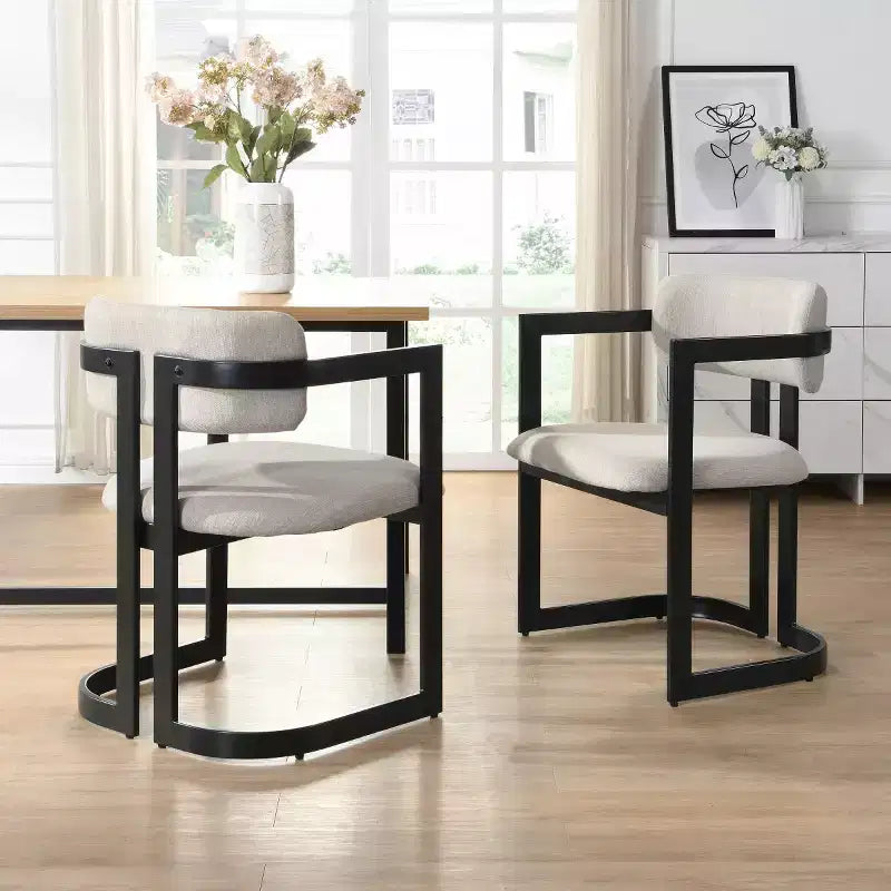 Set of 2 Modern Upholstered Dining Armchairs with Metal Frame, Soft Fabric Armchairs for Dining Room or Kitchen-Panipeachy