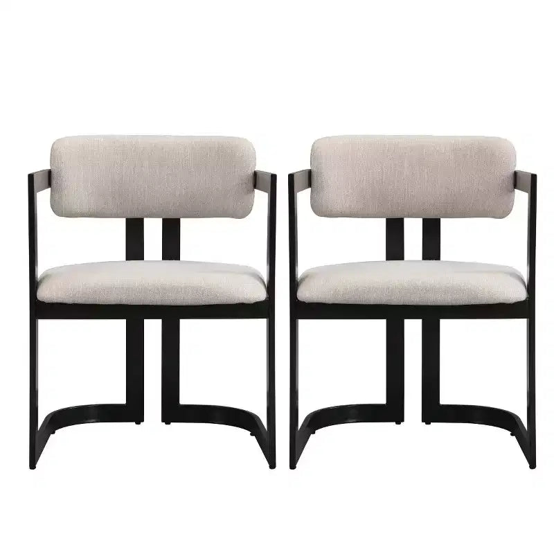 Set of 2 Modern Upholstered Dining Armchairs with Metal Frame, Soft Fabric Armchairs for Dining Room or Kitchen-Panipeachy