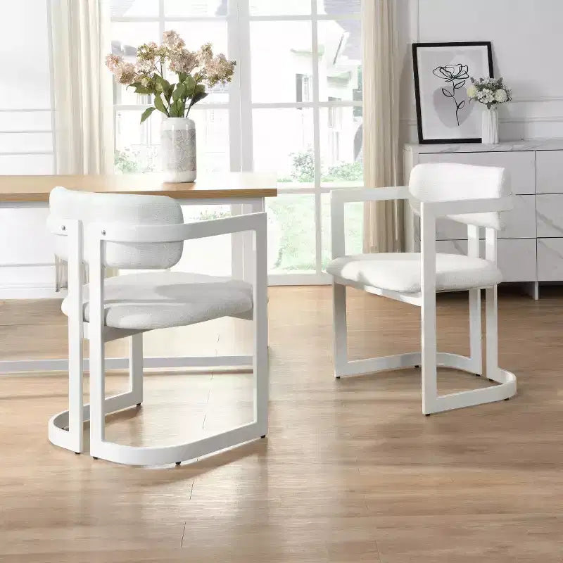 Set of 2 Modern Upholstered Dining Armchairs with Metal Frame, Soft Fabric Armchairs for Dining Room or Kitchen-Panipeachy