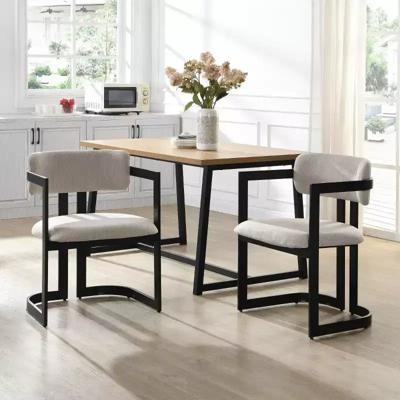 Set of 2 Modern Upholstered Dining Armchairs with Metal Frame, Soft Fabric Armchairs for Dining Room or Kitchen-Panipeachy