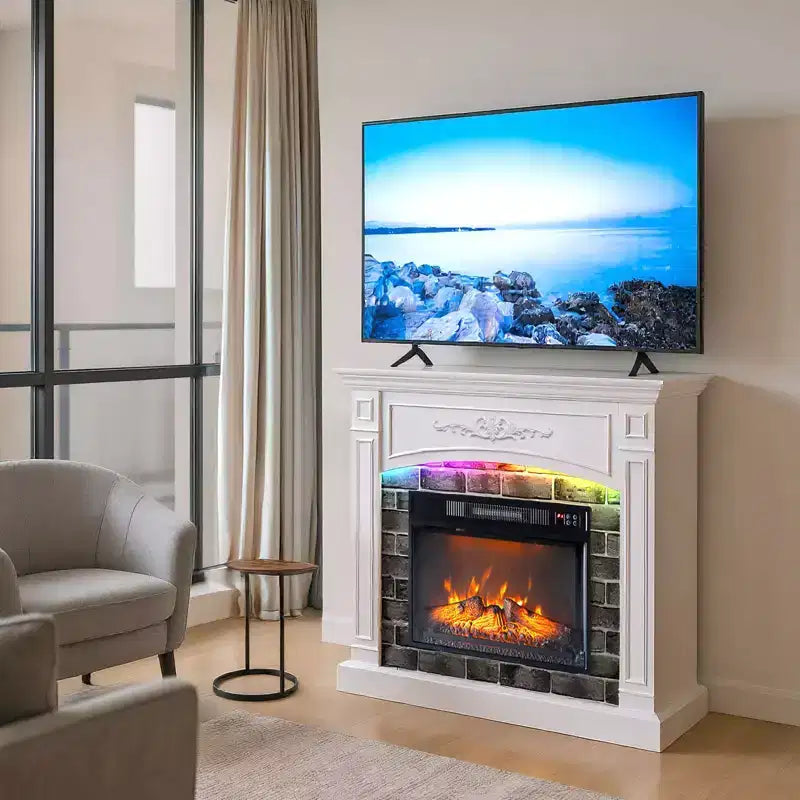 Farmhouse White 43'' TV Stand For Tvs Up To 55'' With 18'' Electric Fireplace