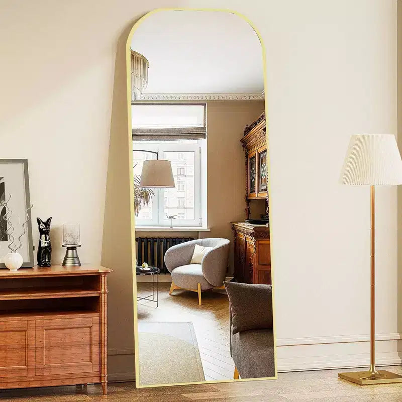Likepay Arch-Shaped Freestanding Alloy Frame Full-Length Mirror - 56in Length 21in Width (Black/Gold/Silver Options)