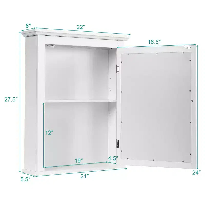 Costway Bathroom Wall Mounted Cupboard Mirrored Storage Cabinet Adjustable Shelf