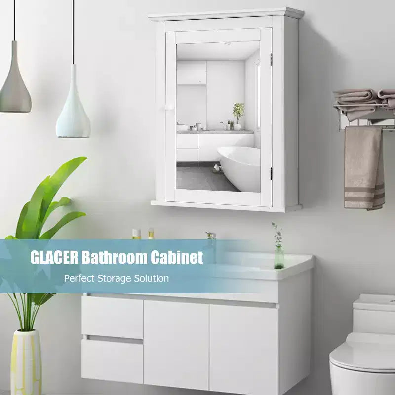 Costway Bathroom Wall Mounted Cupboard Mirrored Storage Cabinet Adjustable Shelf