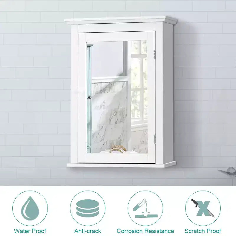 Costway Bathroom Wall Mounted Cupboard Mirrored Storage Cabinet Adjustable Shelf