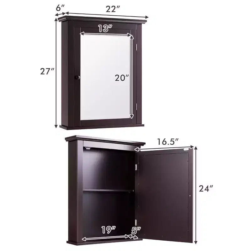Costway Bathroom Wall Mounted Cupboard Mirrored Storage Cabinet Adjustable Shelf