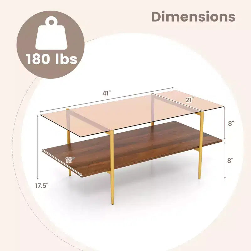 Costway 2-Tier Glass Coffee Table w/ Tampered Glass Tabletop & Open Storage Shelf