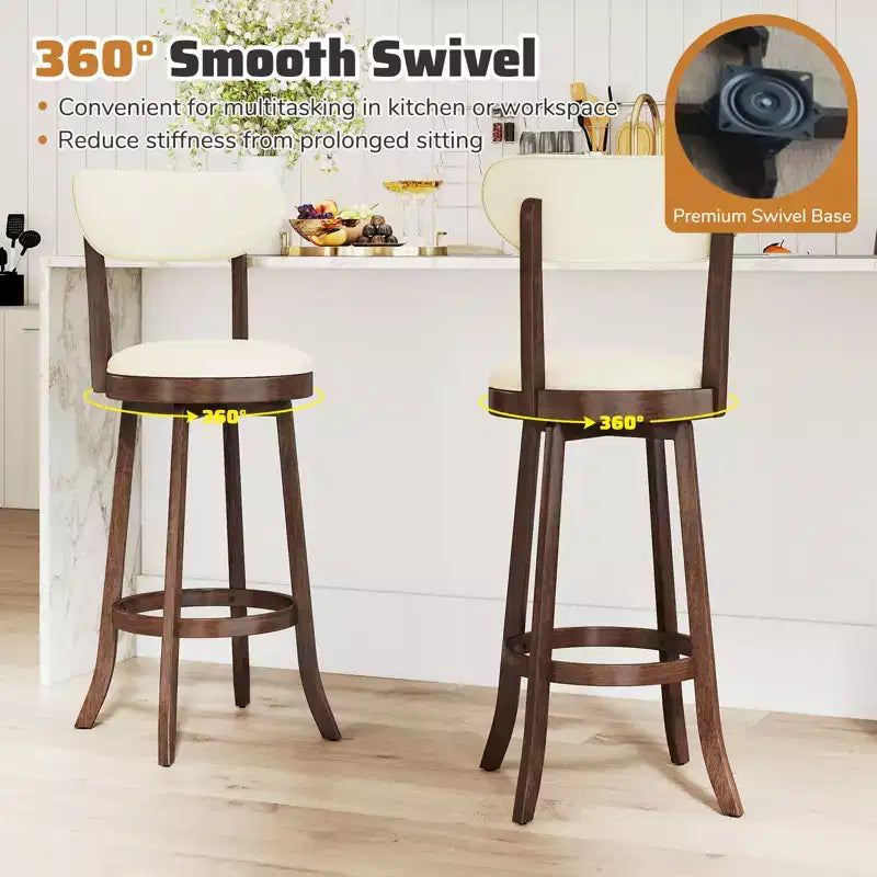 Costway 30.5 Bar Height Chairs Set of 2 Swivel High Barstool w/ Padded Seat & Backrest