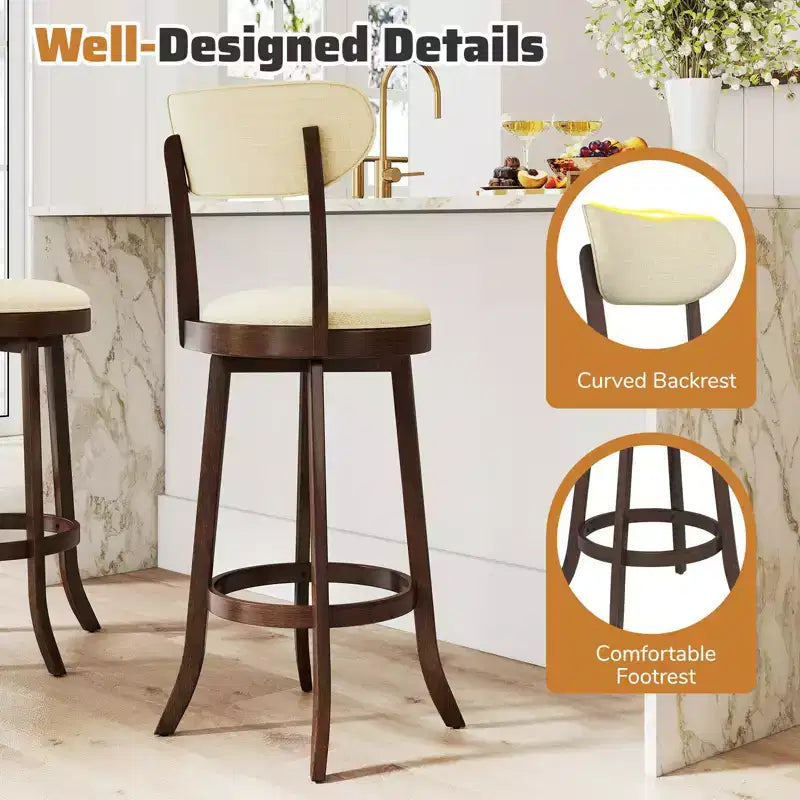 Costway 30.5 Bar Height Chairs Set of 2 Swivel High Barstool w/ Padded Seat & Backrest