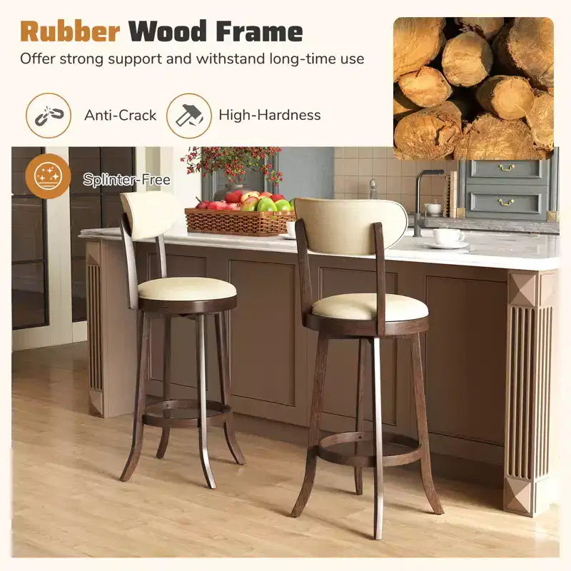 Costway 30.5 Bar Height Chairs Set of 2 Swivel High Barstool w/ Padded Seat & Backrest