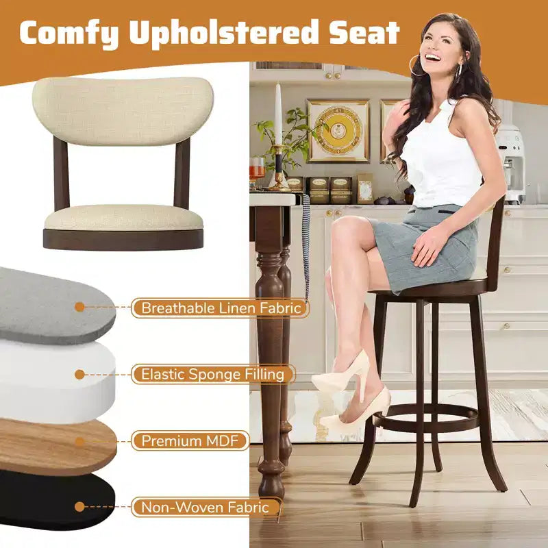 Costway 30.5 Bar Height Chairs Set of 2 Swivel High Barstool w/ Padded Seat & Backrest