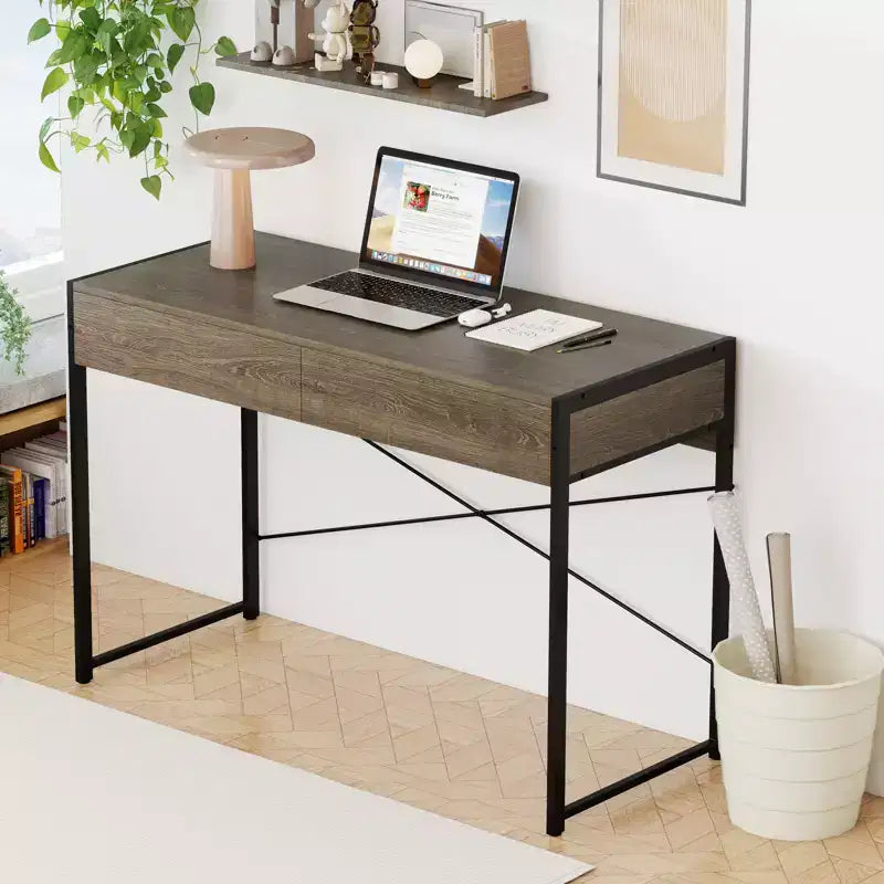 Costway Modern 2-Drawer Computer Desk w/ Reinforced Heavy-Duty Metal Frame Anti-Tip Kit