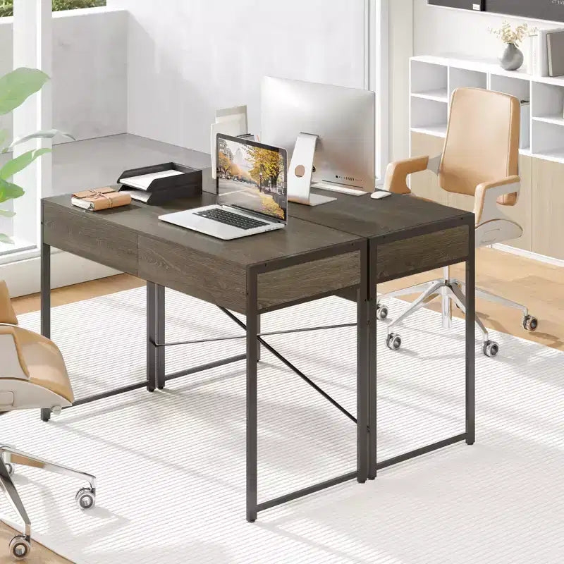 Costway Modern 2-Drawer Computer Desk w/ Reinforced Heavy-Duty Metal Frame Anti-Tip Kit
