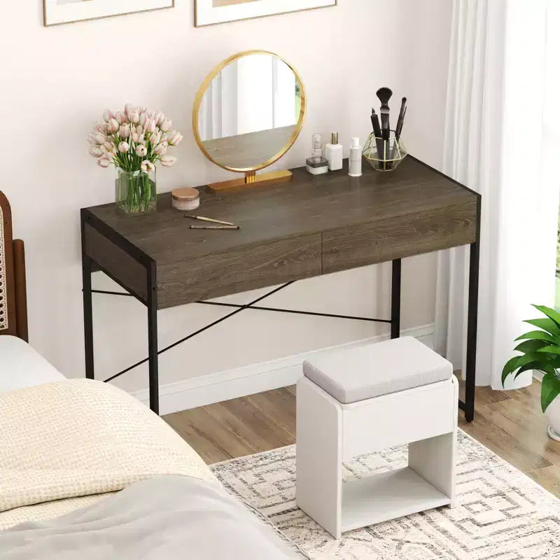 Costway Modern 2-Drawer Computer Desk w/ Reinforced Heavy-Duty Metal Frame Anti-Tip Kit