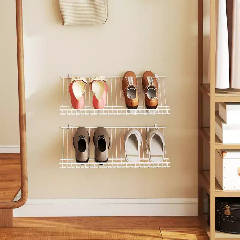 Costway Set of 2 Metal Wire Shelving Unit Sloping Shoe Racks w/ Heightened Edge