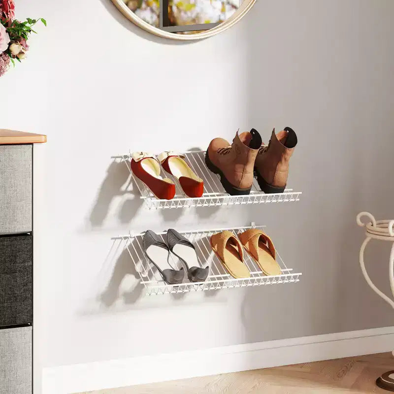 Costway Set of 2 Metal Wire Shelving Unit Sloping Shoe Racks w/ Heightened Edge