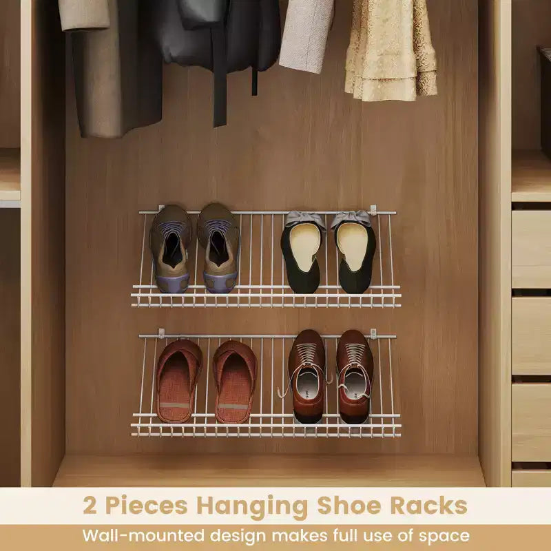 Costway Set of 2 Metal Wire Shelving Unit Sloping Shoe Racks w/ Heightened Edge