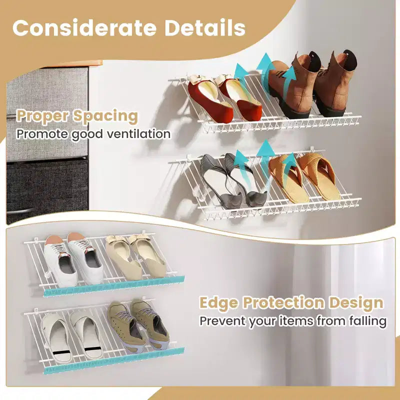 Costway Set of 2 Metal Wire Shelving Unit Sloping Shoe Racks w/ Heightened Edge