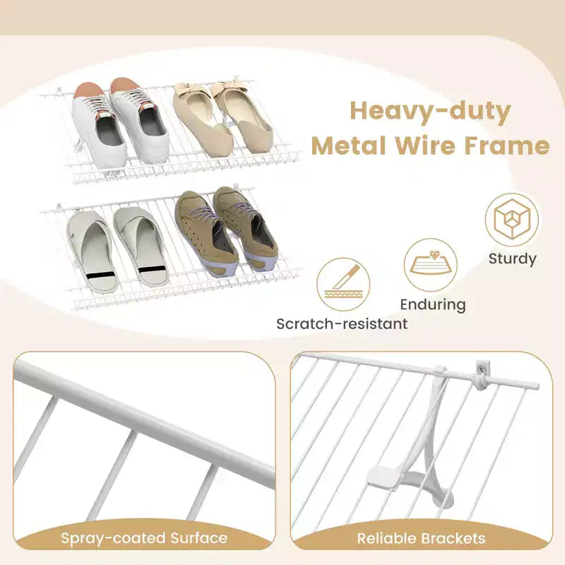 Costway Set of 2 Metal Wire Shelving Unit Sloping Shoe Racks w/ Heightened Edge