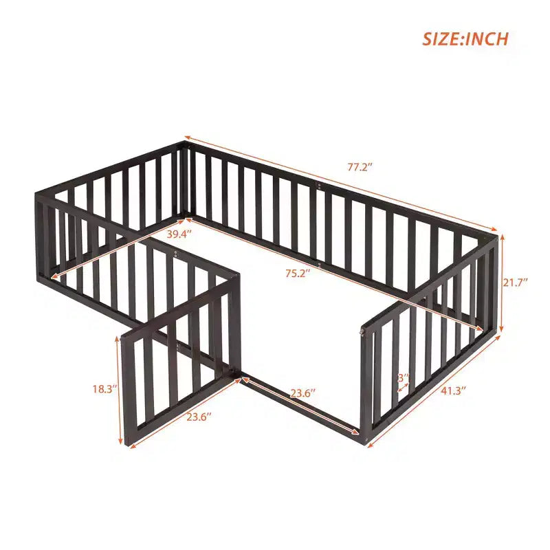 TUYOHW Twin Size Toddler Floor Bed for Kids,Modern Wood Montessori Bed with Heightened Safety Guardrails and Door for Bedroom