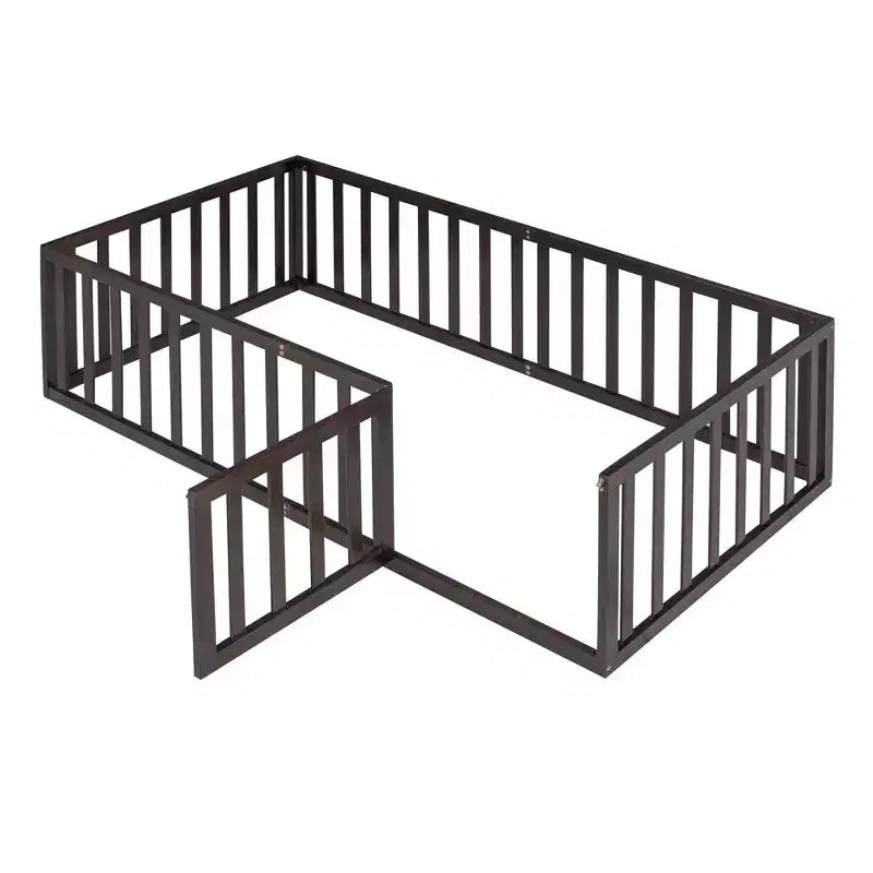 TUYOHW Twin Size Toddler Floor Bed for Kids,Modern Wood Montessori Bed with Heightened Safety Guardrails and Door for Bedroom