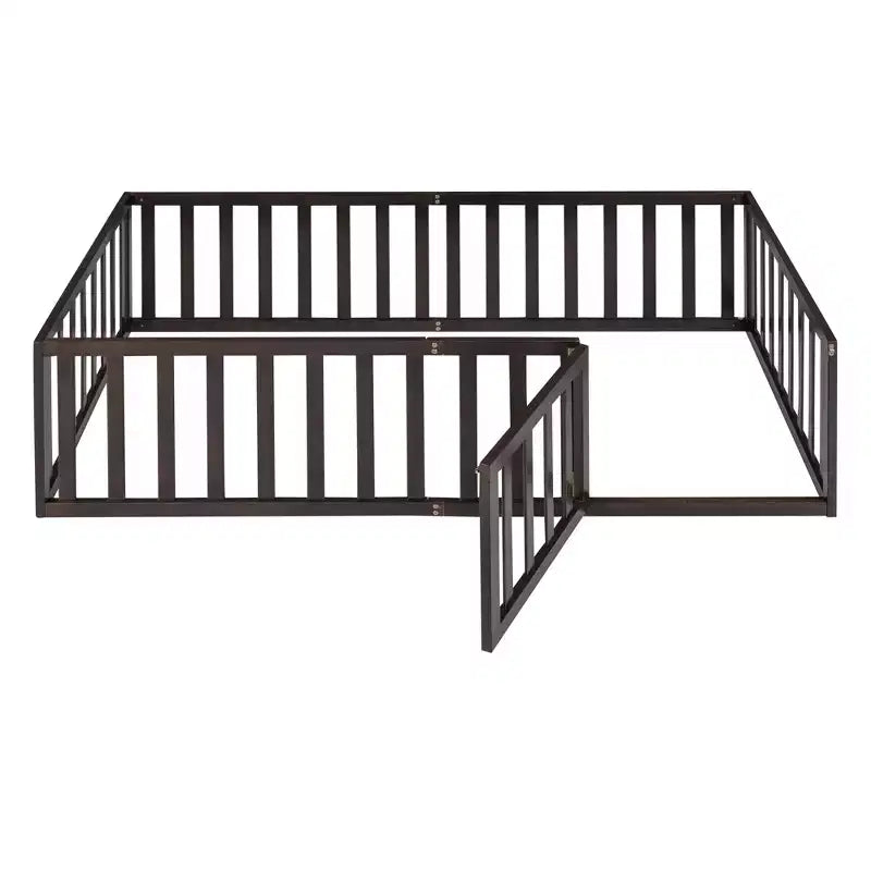TUYOHW Twin Size Toddler Floor Bed for Kids,Modern Wood Montessori Bed with Heightened Safety Guardrails and Door for Bedroom