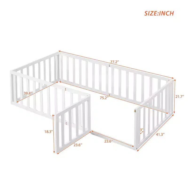 TUYOHW Twin Size Toddler Floor Bed for Kids,Modern Wood Montessori Bed with Heightened Safety Guardrails and Door for Bedroom